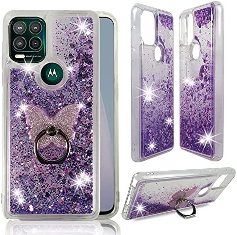 Motorola Moto G Stylus 5G Clear Case, ZASE Liquid Glitter Sparkle Bling Compatible with Moto G Stylus 5G Cute Girls Women Protective Flexible Cover Floating Quicksand w/Phone Ring Stand (Purple)