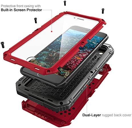 iPhone SE (2022) / SE (2020) / 8/7 Waterproof Case Heavy Duty with Built-in Screen Full Body Protective Shockproof Drop Proof Hybrid Hard Cover for iPhone SE (2022) / SE (2020) / 8/7 (Red)