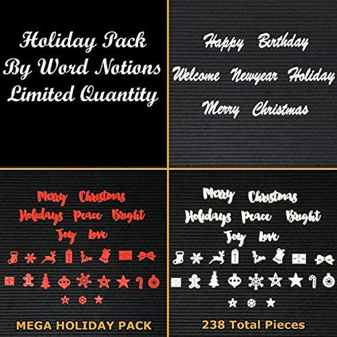Christmas Holiday Set for Letter Boards - Cursive Words, Icons, Decoration to Enhance Your Felt Message Sign - 238 Piece with Snowflakes, Reindeer, Stockings and More - (Holiday Pack ONLY)