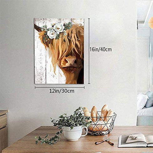 HLJ ART Cow Print Farmhouse Wall Decor - Abstract Canvas Paintings Picture Prints Artwork for Home Decor (Brown, 11 x 14inch)