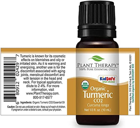 Plant Therapy USDA Certified Organic Turmeric CO2 Essential Oil 10 mL (1/3 oz) 100% Pure, Undiluted, Therapeutic Grade