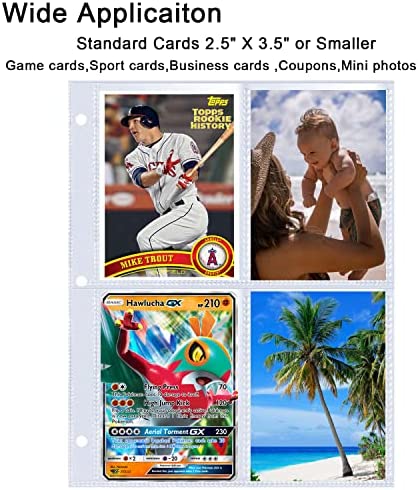 50 Pack 400 Pockets 2.5x3.5" Trading Card Sleeves,Double-Sided 4 Pocket 6.1x7.6" Page Protector,Ultra-Clear Game Card Sheets for A5 Mini 3 Ring Binder