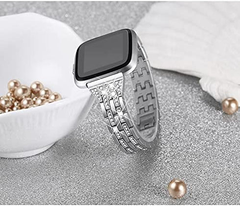 bayite Slim Bling Bands Compatible with Fitbit Versa/Versa 2/Versa Lite Smartwatch, Dressy Metal Bracelet Jewelry Wristband Women