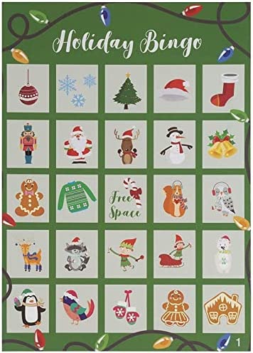 Juvale Christmas Bingo Game for Adults and Kids, Holiday Party Supplies, 2 to 36 Multi-Player (47 Pieces)
