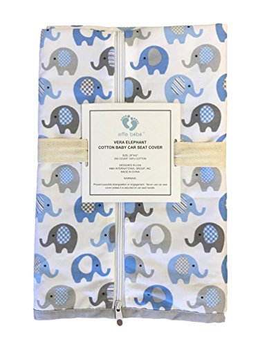 Vera Elephant 100% Breathable Cotton Baby Car Seat Cover (Blue Grey)
