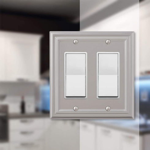 Amerelle Continental Double Rocker Cast Metal Wallplate in Satin Nickel