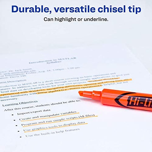 Avery Hi-Liter Desk-Style Highlighters, Smear Safe Ink, Chisel Tip, 12 Fluorescent Orange Highlighters (24050)
