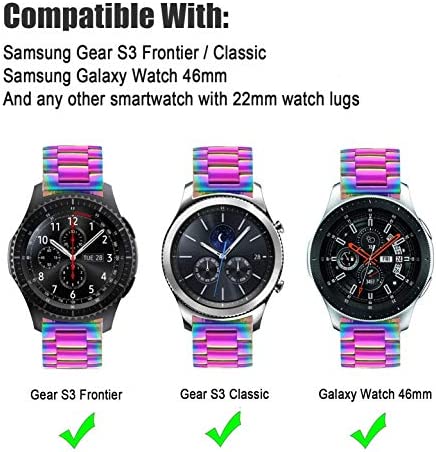 SPINYE Band Compatible for Samsung Gear S3 Frontier/Classic/Galaxy Watch 46mm / Galaxy Watch 3 45mm, 22mm Solid Stainless Steel Metal Replacement Strap for Women Men (Rainbow)