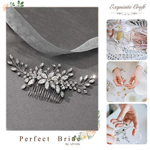 Unicra Bride Crystal Wedding Hair Comb Silver Bridal Headpiece Sparkly Rhinestone Hair Accessorie for Women and Girls (A-Silver)