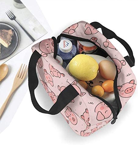 Cute Pigs Lunch Bag for Women Insulated Lunch Box with Front Pocket for Work Reusable Cooler Tote Bag for Office School Picnic Hiking Beach