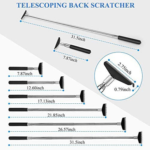 Oversized Portable Extendable Back Scratcher, Upgraded Metal Stainless Steel Telescoping Back Scratcher Tool with Canvas Carrying Bag (Black)