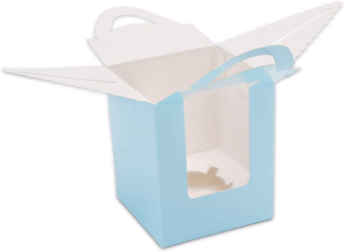 Cupcake Boxes, EUSOAR 25pcs 3.6"x 3.6"x 4.3" Single Cupcake Carrier Containers, Muffin Cupcake Gift Boxes Individual with Window Inserts Handle, for Wedding Birthday Party Treats Gift Packaging Boxes