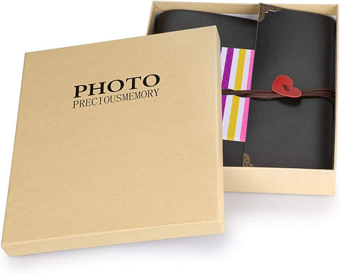 OwnMy DIY Photo Album Scrapbook PU Leather Adventure Photo Book with Corner Stickers Gifted Box - Perfect Baby Memory Book Birthday Wedding Anniversary (Black)