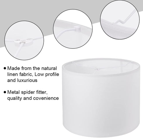Wellmet 13"x13"x10" Lampshade Assembly Required for Table Lamp ,Bedside Lamp,Floor Lamp,Fabric Drum Lampshade Classic Modern Style,Spider Fitter ,Off White