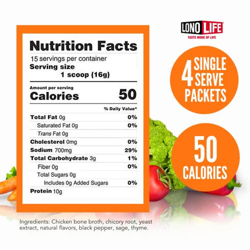 LonoLife - Chicken Bone Broth Sticks - 10g Collagen Protein - Grass-Fed, Gluten-Free - Keto & Paleo Friendly - Portable Individual Packets - 4 count