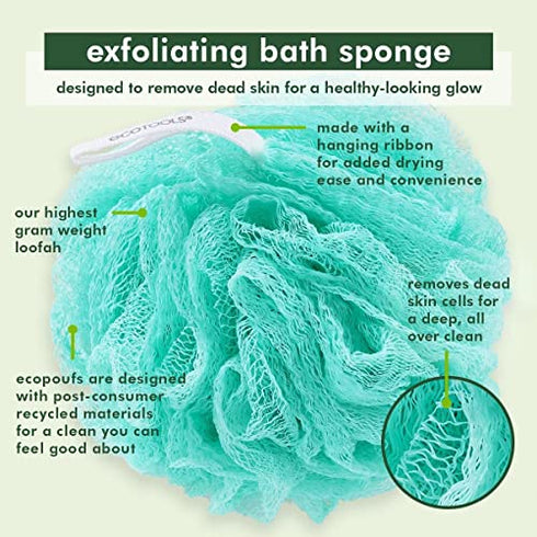 EcoTools Exfoliating Ecopouf (Pack of 6) Fine Netting Pouf; Rich Lather, Gentle Cleansing, and Exfoliation for Smoother, Softer Skin; Self Care Through Skin Care, Assorted
