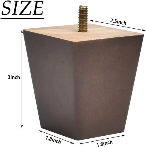 BUYGOO 3inch Wood Furniture Legs Sofa Legs Set of 4 Square Couch Legs Mid-Century Modern Replacement Legs for Armchair Recliner Coffee Table Dresser (Brown)