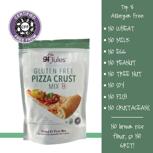 gfJules Certified Gluten Free Pizza Crust Mix | Non-GMO, Vegan, Kosher & Top 8 Allergen Free | Dough Mix | Makes two-three 12 in. Crusts | 17oz Resealable Pouch