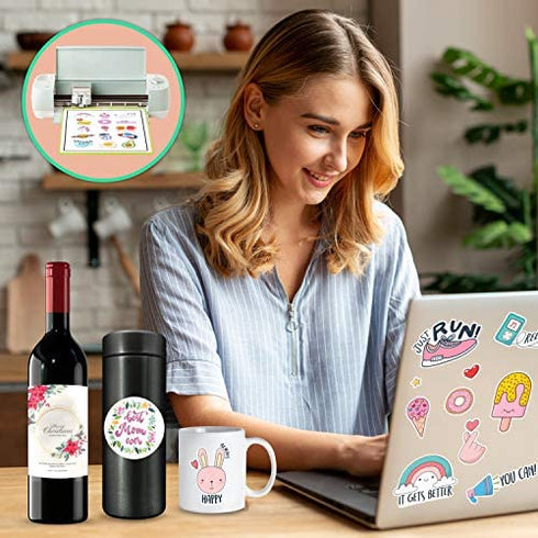Premium Printable Vinyl Sticker Paper - 20 Sheets Glossy White Waterproof Decal Paper for Inkjet Printer Vivid Colors Self-Adhesive Labels Crafts DIY Project Standard Full Letter Size 8.5"x11"