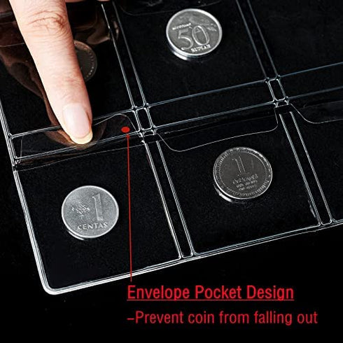 Ettonsun 10 Sheets 30-Pocket Coin Collecting Binders Pages, Coin Collection Supplies Coin Holder Pocket Inserts Collecting Sleeves for Most Coin Collection Album