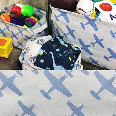 Barton + Lane 3pc. Set Baby Storage Baskets for Toys, Clothes - Large and Small Nursery Organizer Bins for Boy/Girl's Room – Foldable Canvas Toy Storage Basket with Handles (Airplanes)