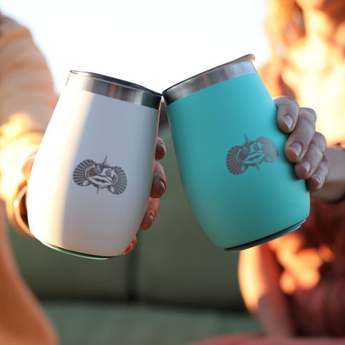 Non-tipping 10oz Double Wall Insulated Stainless Steel Stemless Travel Wine Tumbler w/ Easy Slide Lid - White
