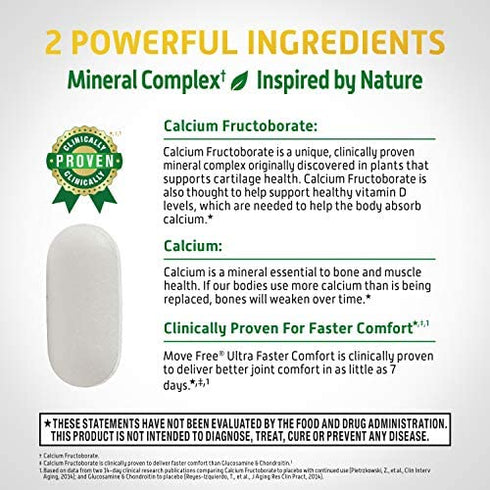 Calcium Fructoborate - Move Free Ultra Faster Comfort Joint Support Tablets (30 Count in a Box), for Clinically Proven Joint Comfort, 1 Tiny Pill Per Day, Mineral Complex
