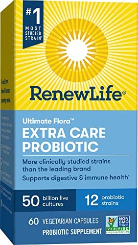 Renew Life Adult Probiotics, 50 Billion CFU Guaranteed, Probiotic Supplement for Digestive & Immune Health, Shelf Stable, Gluten Dairy & Soy Free, 60 Capsules