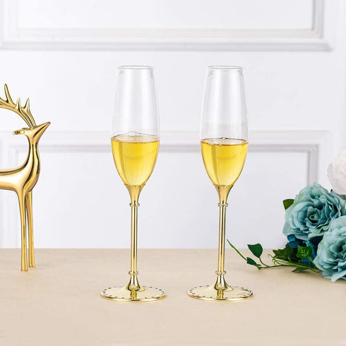 Gold Creative Set Champagne Flutes - Wedding Glasses for Bride & Groom - Toasting Cups Gift Sets for Couples - Engagement, Wedding, Anniversary, House Warming
