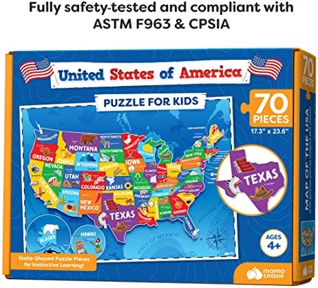 United States Puzzle for Kids - 70 Piece - USA Map Puzzle 50 States with Capitals - Childrens Jigsaw Geography Puzzles for Kids Ages 4-8, 5, 6, 7, 8-10 Year Olds - US Puzzle Maps for Kids Learning