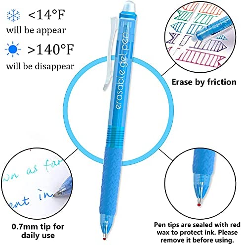 Vanstek 22 Colors Retractable Erasable Gel Pens Clicker, Fine Point(0.7), Make Mistakes Disappear, Premium Comfort Grip for Drawing Writing Planner and Crossword Puzzles
