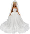 BARWA White Wedding Dress with Long Veil Evening Party Princess White Lace Gown Dress for 11.5 Inch Girl Doll