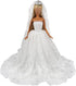 BARWA White Wedding Dress with Long Veil Evening Party Princess White Lace Gown Dress for 11.5 Inch Girl Doll