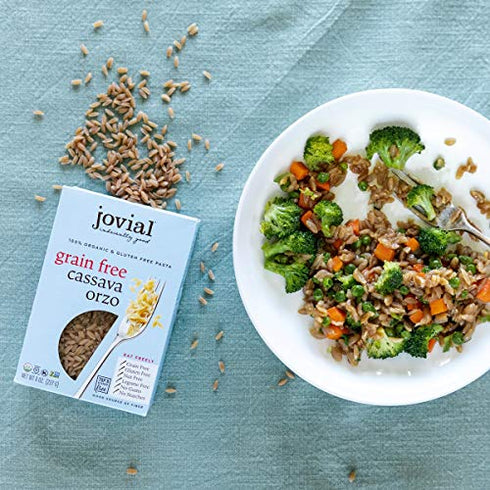 Jovial Grain-Free Cassava Orzo | Cassava Pasta | Paleo Pasta | Grain-Free | Certified Gluten-Free | 100% Organic Pasta | USDA Certified Organic | Non-GMO | High-Fiber | 8 oz (1 pack)