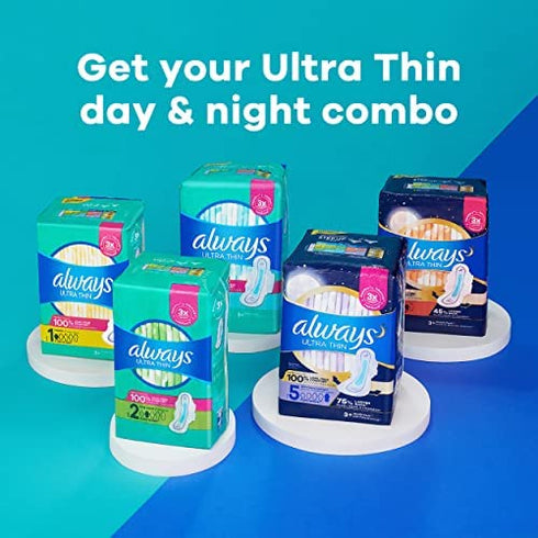 ALWAYS Ultra Thin Size 5 Extra Heavy Overnight Pads With Wings Unscented, Size 5 (Pack of 34)