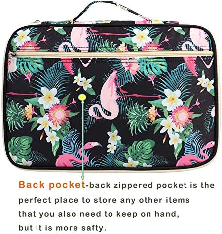 JAKAGO Travel Portfolio Organizer Waterproof A4 Document Bag Multifunctional Travel Note Pouch Zippered Carrying Case for Notebook, Ipad, Journals, Sketch Books (Flamingo)