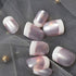 Pearl Shine Pink French Nail Press On Nails for Daily Wear White Round Fake Nails Short Glossy Satin Artificial Lady Fingernails with Adhesive Tabs