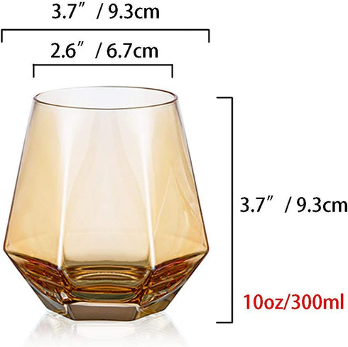 Old Fashioned Glass Whiskey Glasses Rocks Glasses Diamond glasses Set of 2, Whiskey Glass Set Scotch Glass Fathers Mothers Day Gifts Tilted 10-Ounce Modern Look for Men Women, Dad, Husband, Friends