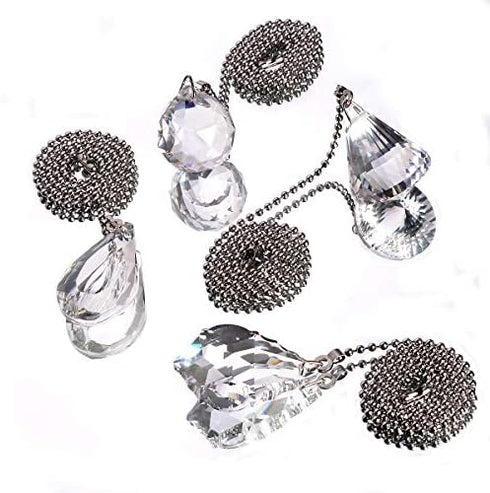 longsheng Clear Crystal Prism Drop Dazzling Crystal Ceiling Fan Pull Chain Pull Chain Extension with Connector for Ceiling Light Fan Set of 4 with Gift Box