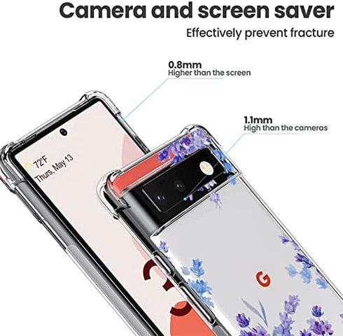 Google Pixel 6 Case Clear with Lavender Floral Flower Pattern Design for Google Pixel 6 Slim Thin Soft Silicone TPU Protective Phone Cover for Google Pixel 6 Women Girls-Purple Lavender