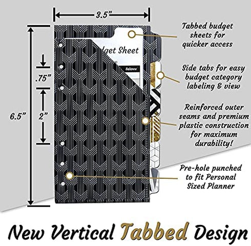 Vertical Tabbed Plastic Cash Envelopes for Budget Planner Wallet - Budget Envelopes, Budget Sheets for Cash Envelope System, Coupon Organizer, Financial Planner, Money Envelopes for Cash Budgeting