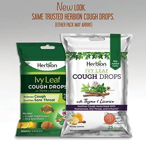 Herbion Naturals Ivy Leaf Cough Drops, Natural Honey Lemon Flavor, Dietary Supplement, for Adults and Children Over 6 Years, 25 Drops