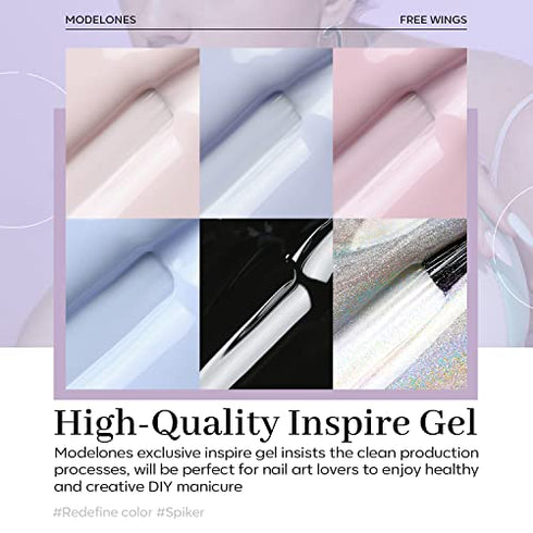 Modelones Holographic Gel Nail Polish Set 6 Colors, Iridescent Pastel Winter Rainbow 9D Cat Eye Magnetic Glitter Manicure Kit Soft Nude Pink Blue Purple Black Shimmer Effect at Home Gifts for Women Girls
