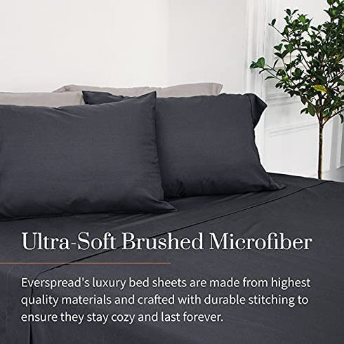 Everspread Bed Sheets (4 Piece Sheet Set) California King Size, Dark Gray. Ultra-Soft & Breathable. Luxury Bedding. Deep Pockets - Fits Mattresses up to 16 inches. Wrinkle & Fade Resistant