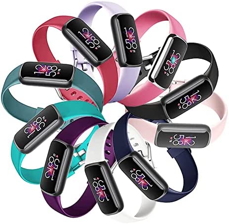 10 Pack Bands Compatible with Fitbit luxe Band Sport Watch Wrist Strap for Men Women, Luxe Silicone Watch Strap Bracelet Wristband Bands Replacement Accessories with Metal Buckle Large Size Band