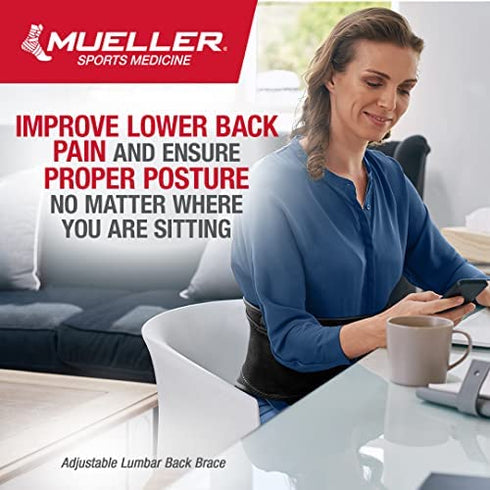 Mueller Sports Medicine Adjustable Back Brace, Back Support, for Men and Women, Black, One Size