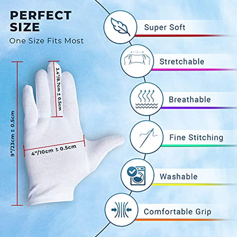 CHARMICS 5 Pairs White Cotton Gloves for Dry Hands, Moisturizing Gloves Overnight, 23cm / 9 Inch Eczema Gloves, Washable SPA Gloves, Premium White Gloves Women and Men