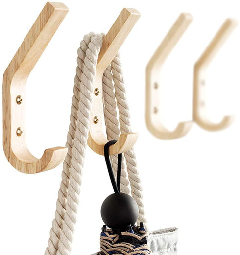 Papatop Wooden Hooks Wall Mounted Wood Coat Hook Decorative Wall Hook Hat Rack 4pcs