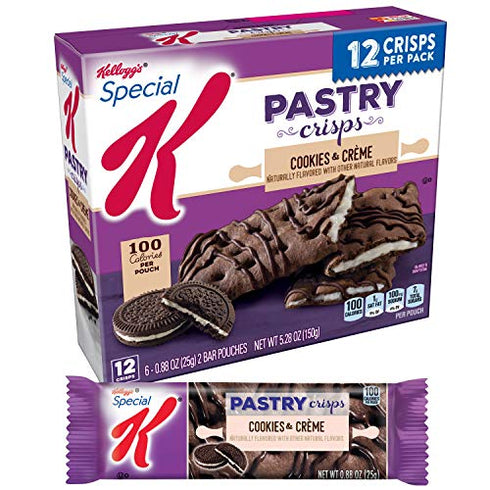 Kellogg's Special K Pastry Crisps, Breakfast Bars, 100 Calorie Snacks, Cookies 'N' Creme, 5.28oz Box (12 Crisps)