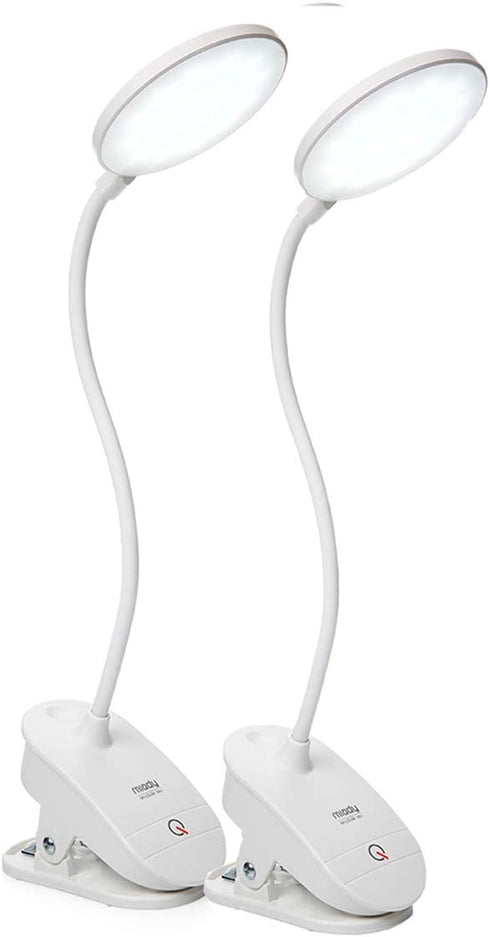 2 Pack Miady Clip on Lamp,Battery Powered Reading Lamp,Clip on Light for Bed Clip on Battery Light with 3 Brightness Level,USB Rechargeable, Reading Lamp